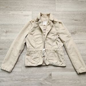 Old Navy Cream Tan Khaki Maternity Blazer Jacket Women's Large Tie Front